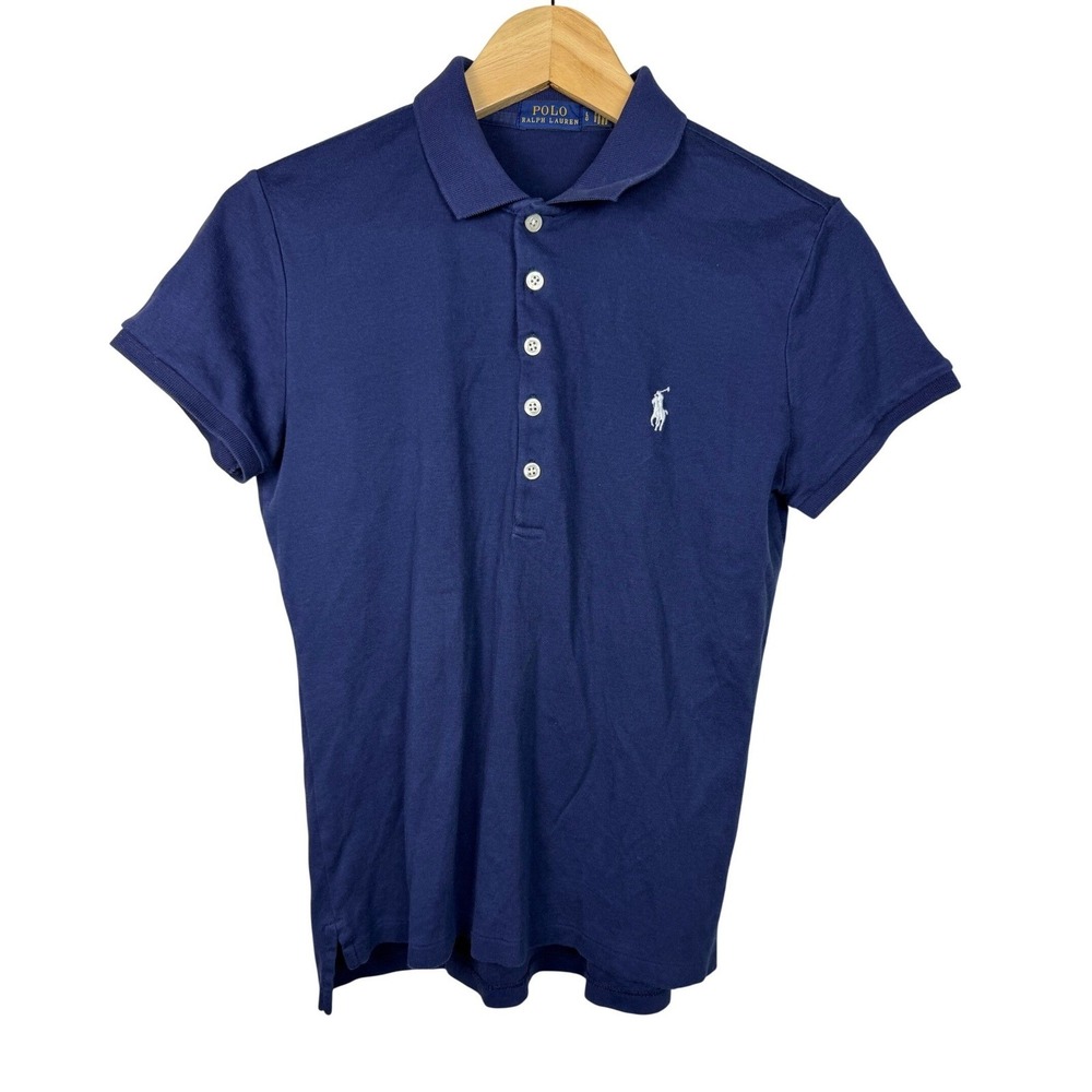 Polo Ralph Lauren Polo Shirt Women Large Navy Blue Short Sleeve Slim Fit Logo